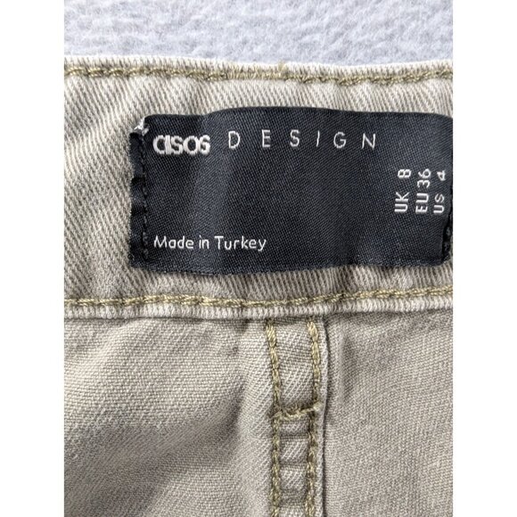 Asos Design Jeans Womens Size 4 Gren High Rise Wide Leg Raw Hem Cuff 100% Cotton - Picture 12 of 13